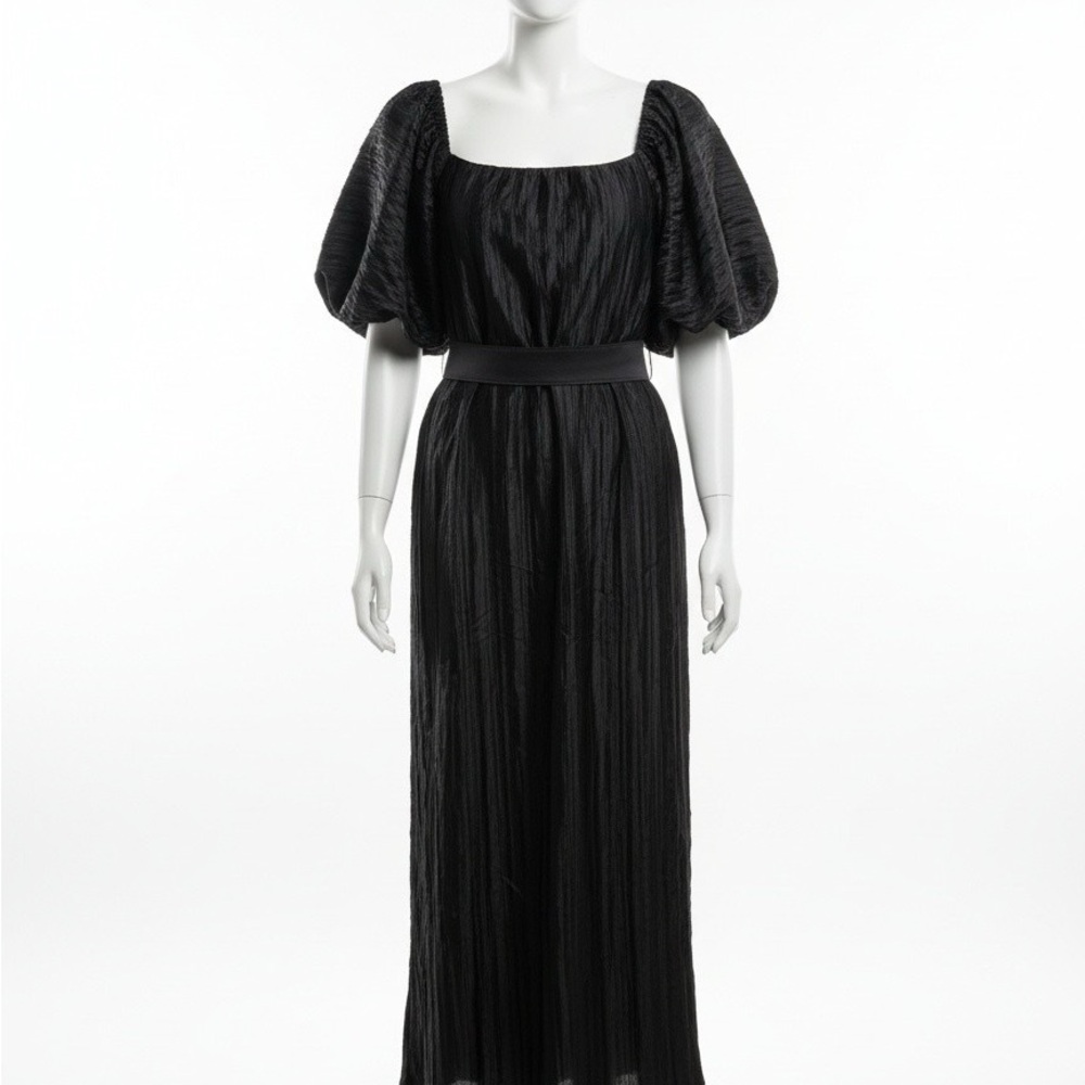 City Chic Elegant Black Charcoal Puff Sleeve Maxi Beltef Dress Length 50” NWT